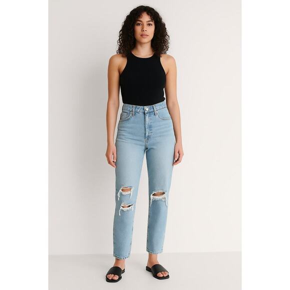Good American X Zara Denim - New with Tags Good American x Zara Ripped Classic Slim Jeans Light Wash Size 6